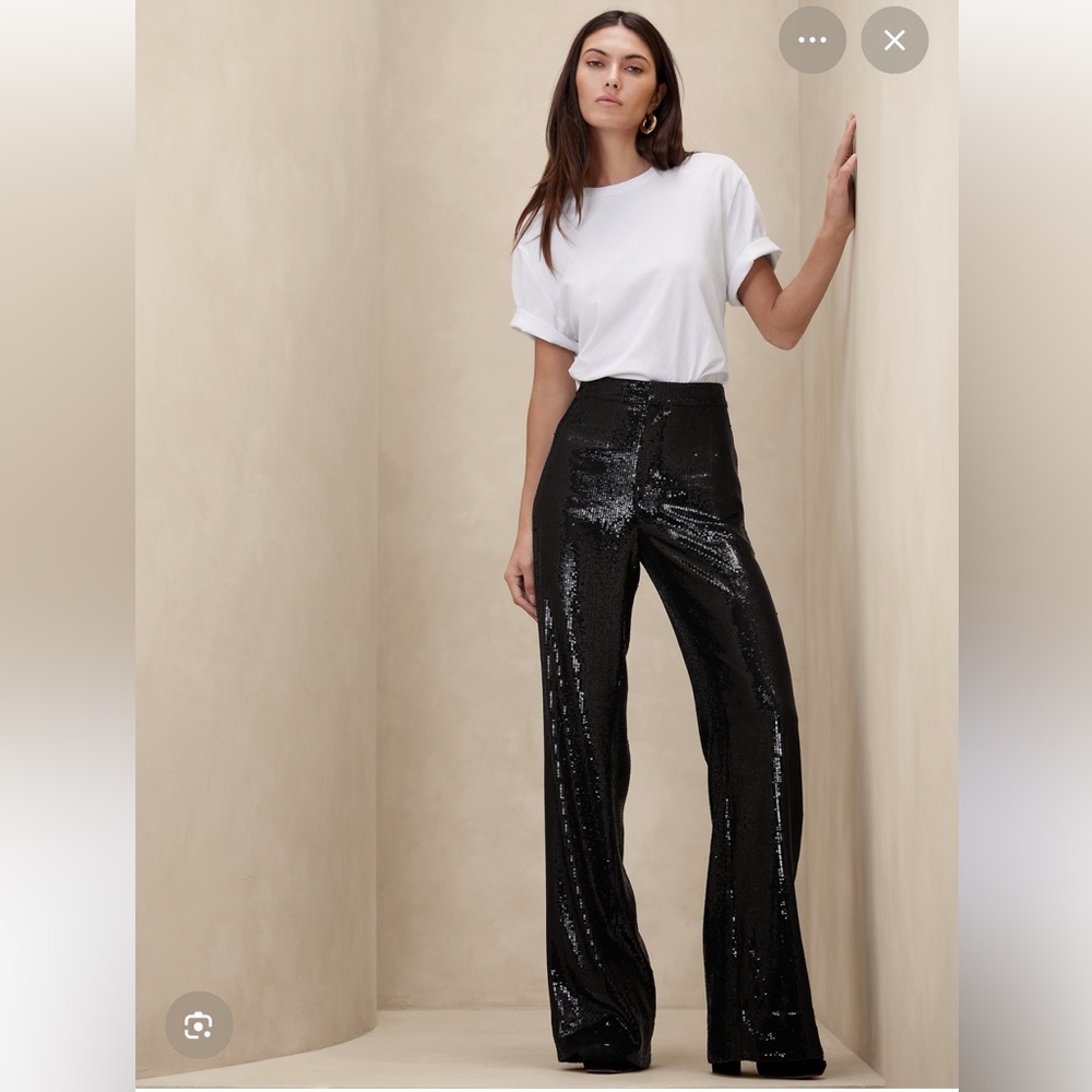 Banana Republic DITA SEQUIN WIDE-LEG PANT black, size 12 Long